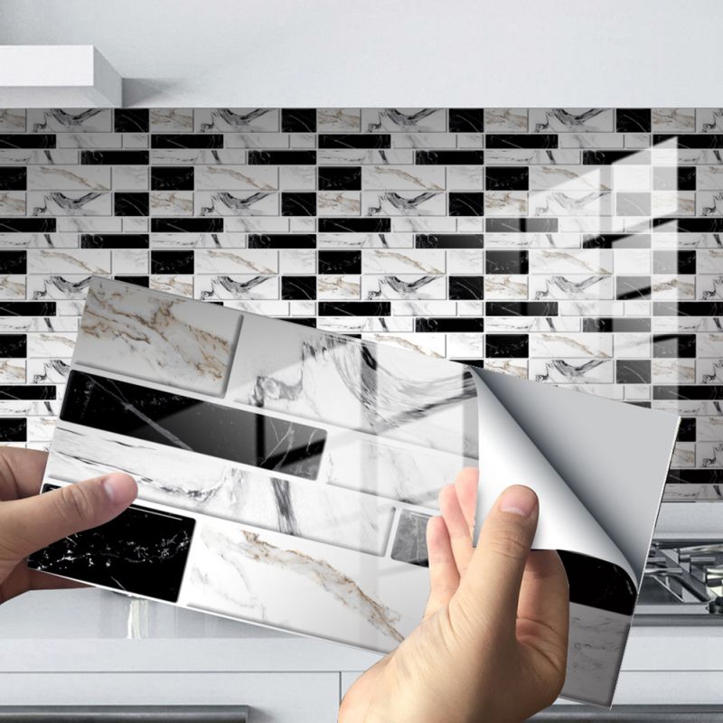 Stick Tile For Kitchen Backsplash, Premium Anti Mold Kitchen Backsplash Peel And Stick Tile,Black Flower White Pattern 7.8x3.9