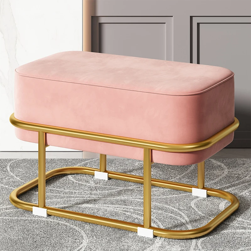 Nordic Metal Step Stool Modern Living Room Decorative Makeup Rectangle Bathroom Foot Stool Pedicure Tabouret Patio chair: green