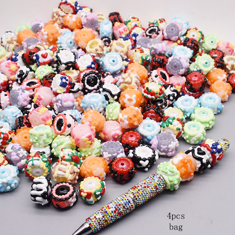 4/10pcs/bag Acrylic Beads Heart Star Flower Beads Color Painting Loose Spacer Beads for Jewelry Making DIY Phone Chain Bead Pen: WHITE