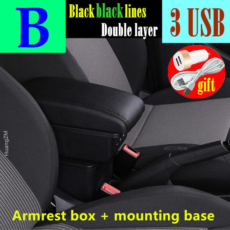 Accoudoir de voiture avec Interface USB, boîte de rangement de contenu en magasin Central pour Opel et Adam: B2 black line 3USB