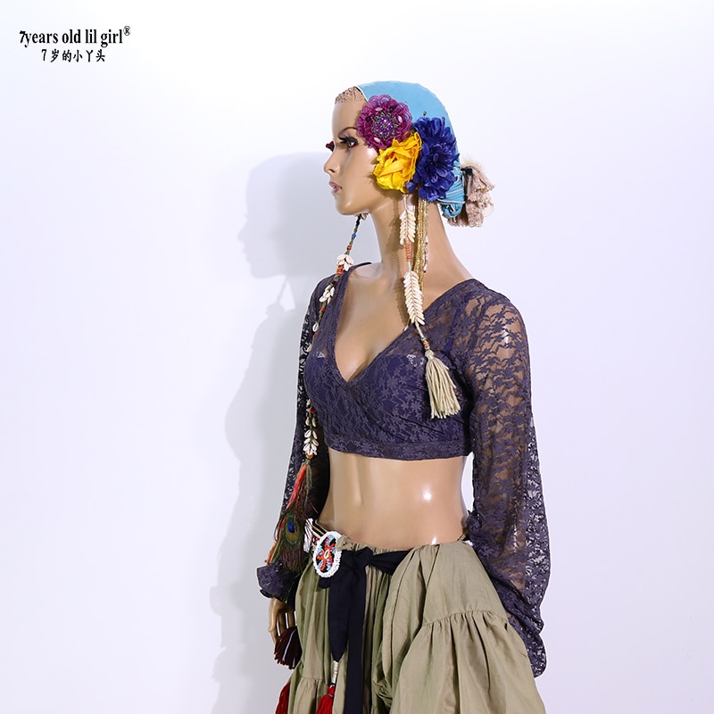 Belly Dance Top Ats Tribal Iace Choli Iantern Sleeve Women's Costume FQQ04