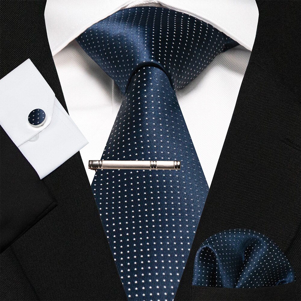 KAMBERFT-Corbata de seda a rayas azul marino para hombre, de , , conjunto de mancuernas, pañuelo, de negocios