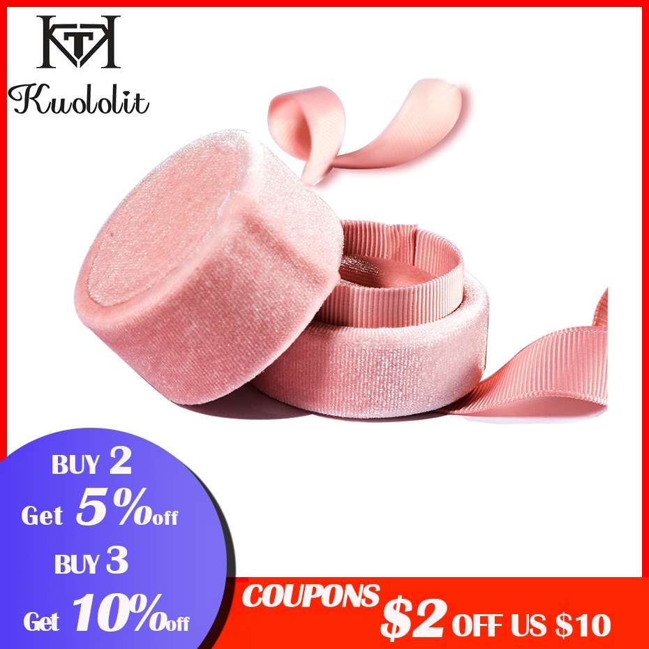 Kuololit pink fløjl rund sløjfe smykkeskrin til bryllup forlovelsesring øreringe halskæde armbånd smykker emballage display