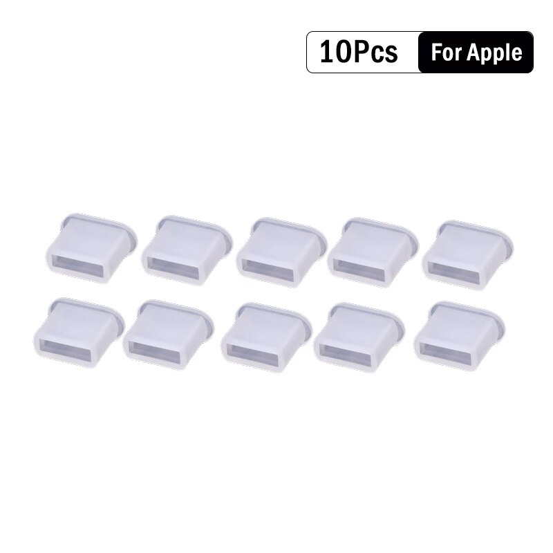 10/5/1Pcs Universele Stof Plug Protector Cap Usb Type C &amp; Micro Usb &amp; Ios Opladen datakabel Mannelijke Stofkap Voor Apple Iphone Mi: 10Pcs For Apple