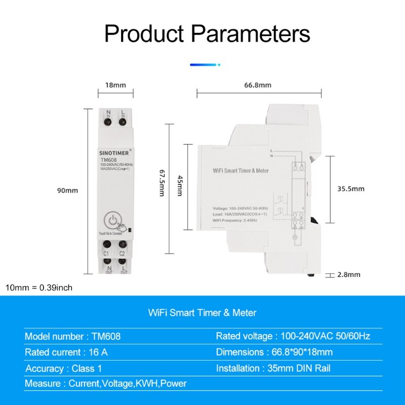 100-240VAC Single Phase WIFI Home Energy Meter with Timer Switch Remote Control by APP Voltage Current Detection Timing