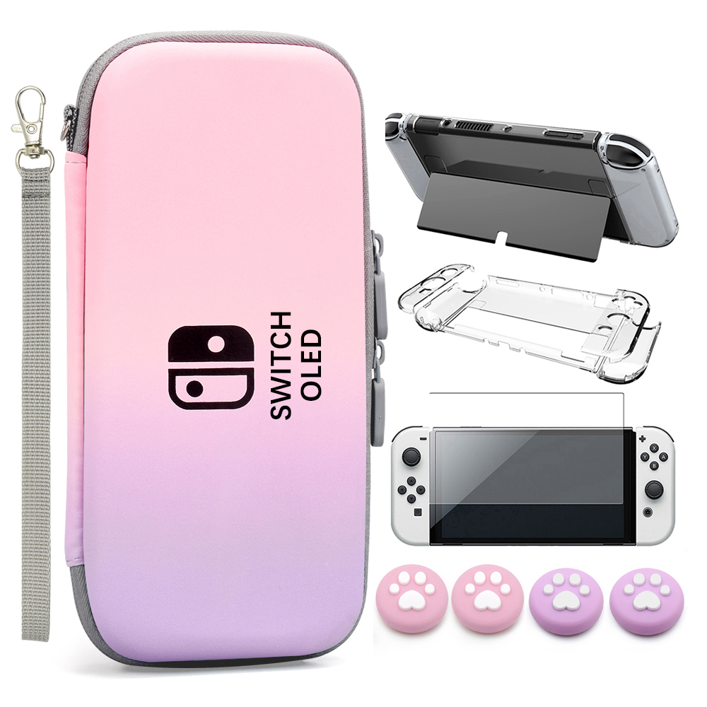 Switch OLED Storage Carry Bag Accessories Kit PC Clear Cover Case Screen Protector With Analog Grips for Nintendo Switch OLED: Ruby Red