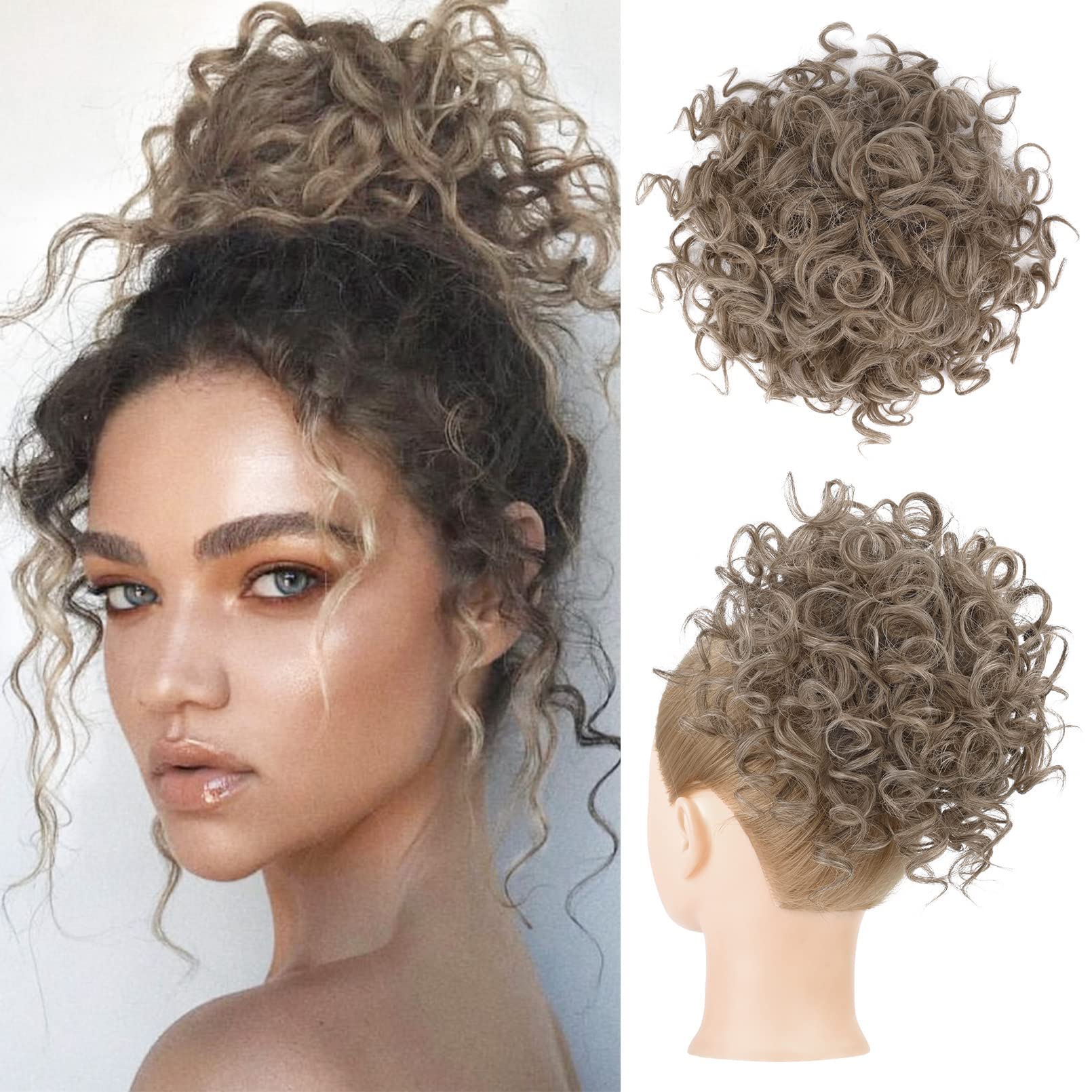 Coque de cabelo bagunçado, peça de cabelo com cordão elástico, onda solta, grande coque encaracolado, 60 gramas, extensão de rabo de cavalo sintético curto para mulheres: 4/30HL