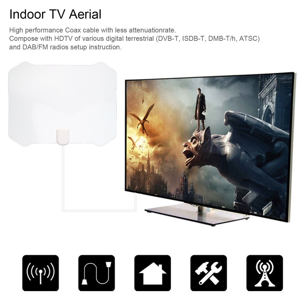 80 Mijl Ontvangstbereik Digitale Indoor Tv Antenne Hd Televisie Shield Vorm Antenne Met HDTV029 Versterker Booster