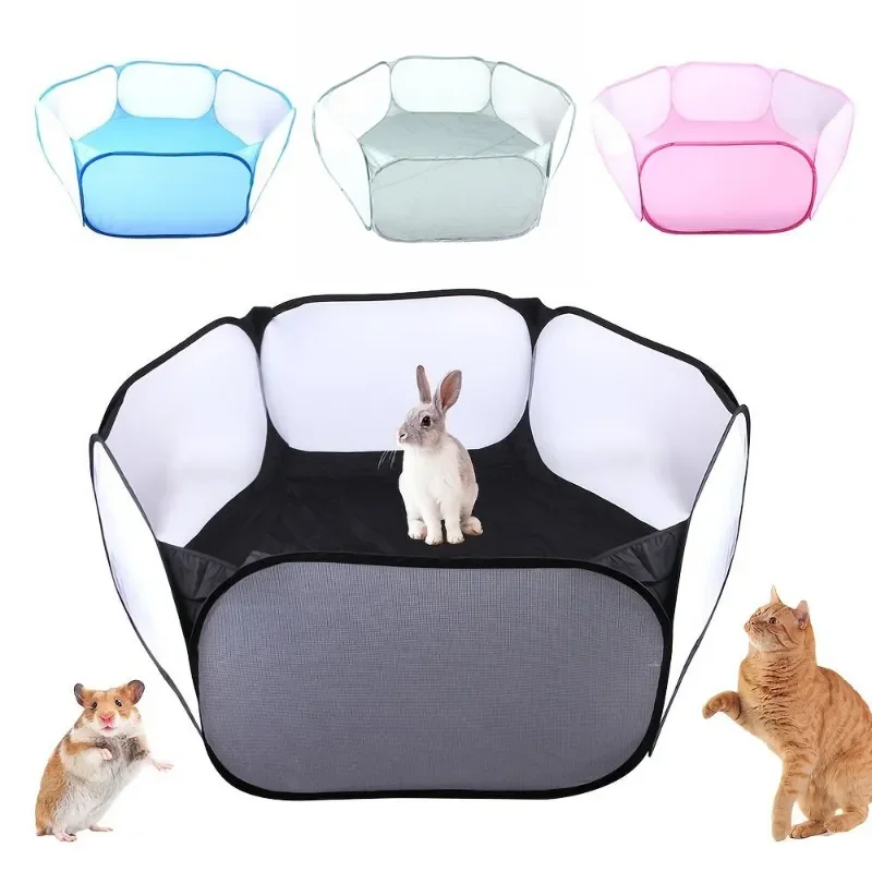 Jaula pequeña portátil para mascotas, tienda transparente para gatos y perros, parque para mascotas, valla de patio plegable abierta para perro, hámster, conejo, conejillo de indias