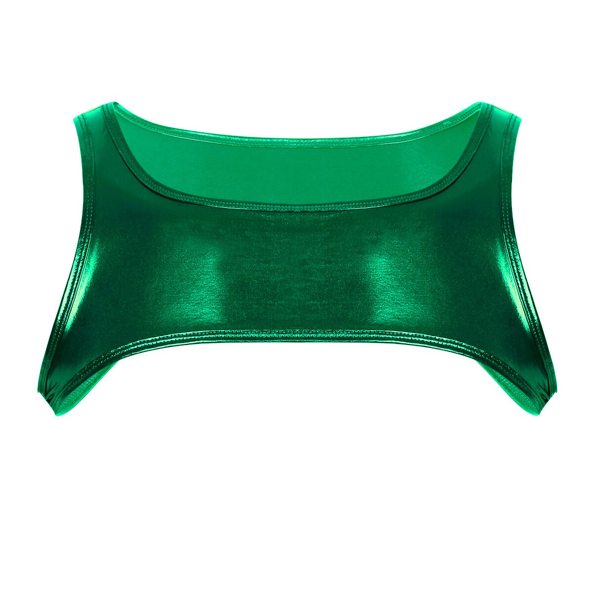 Heren glanzende metalen schouder-borstband harnas heren korte vest tops feest club podium show kostuums exotische halfspier tanktop: Groente / S