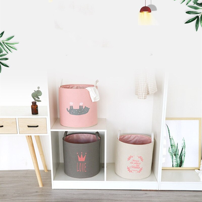 cotton linen large Round Collapsible Laundry Basket Dirty Clothes Organizer Toys Storage Box Bin Bucket Hamper With Handles