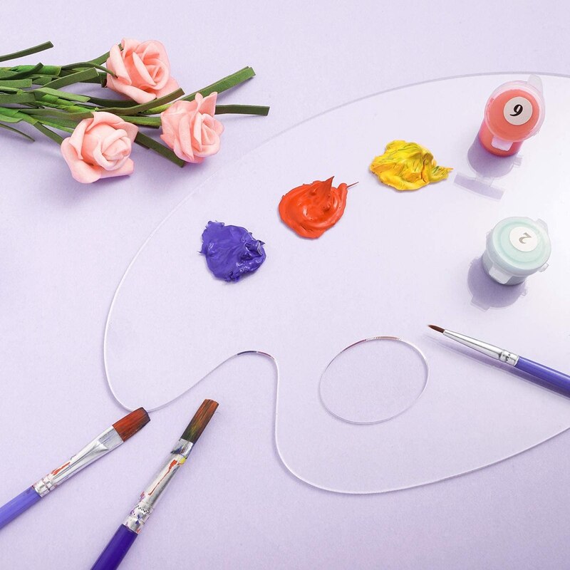 2Pcs Acrylic Paint Palette Ellipse/Rectangle Non-Stick Art Palette Clear Painting Palette for DIY Art Craft Painting