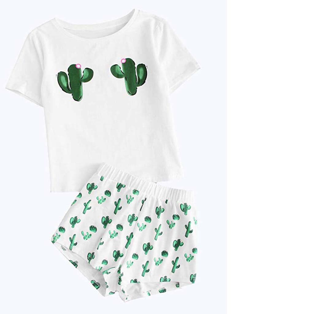 Zomer cartoon katoenen pyjamaset dames pyjama nachtkleding nachtkleding pyjama vrouw thuiskleding dames plus size nachtkleding  #t1q: B / M