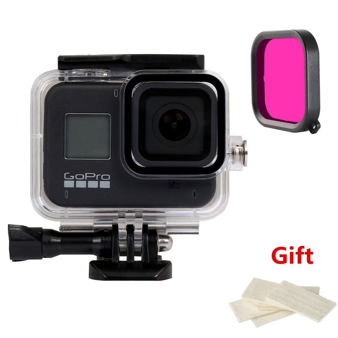 Go Pro 8 60M Waterproof Case Windshield Frame Silicone Case Diving Filter Bag For Gopro Hero 8 Black Action Camera Accessories: Case purple filter