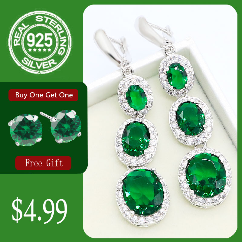 Green Emerald Blue Topaz 925 Zilveren Lange Oorbellen Voor Vrouwen Bruiloft Sieraden Gratis