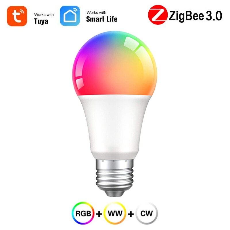 Tuya smart lyspære 15w zigbee 3.0 wifi  e27 fargerik rgbcw dimbar 85-265v smart home led lampe kompatibel alexa google home: 1 stk zigbee versjon