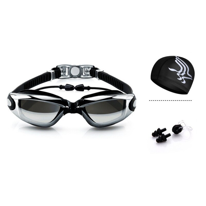 Cooling Swimming Goggles Hat Ear Plug Nose Clip Waterproof Swim Glasses Anti-fog UV Sport Swim Eyewear Set: 1