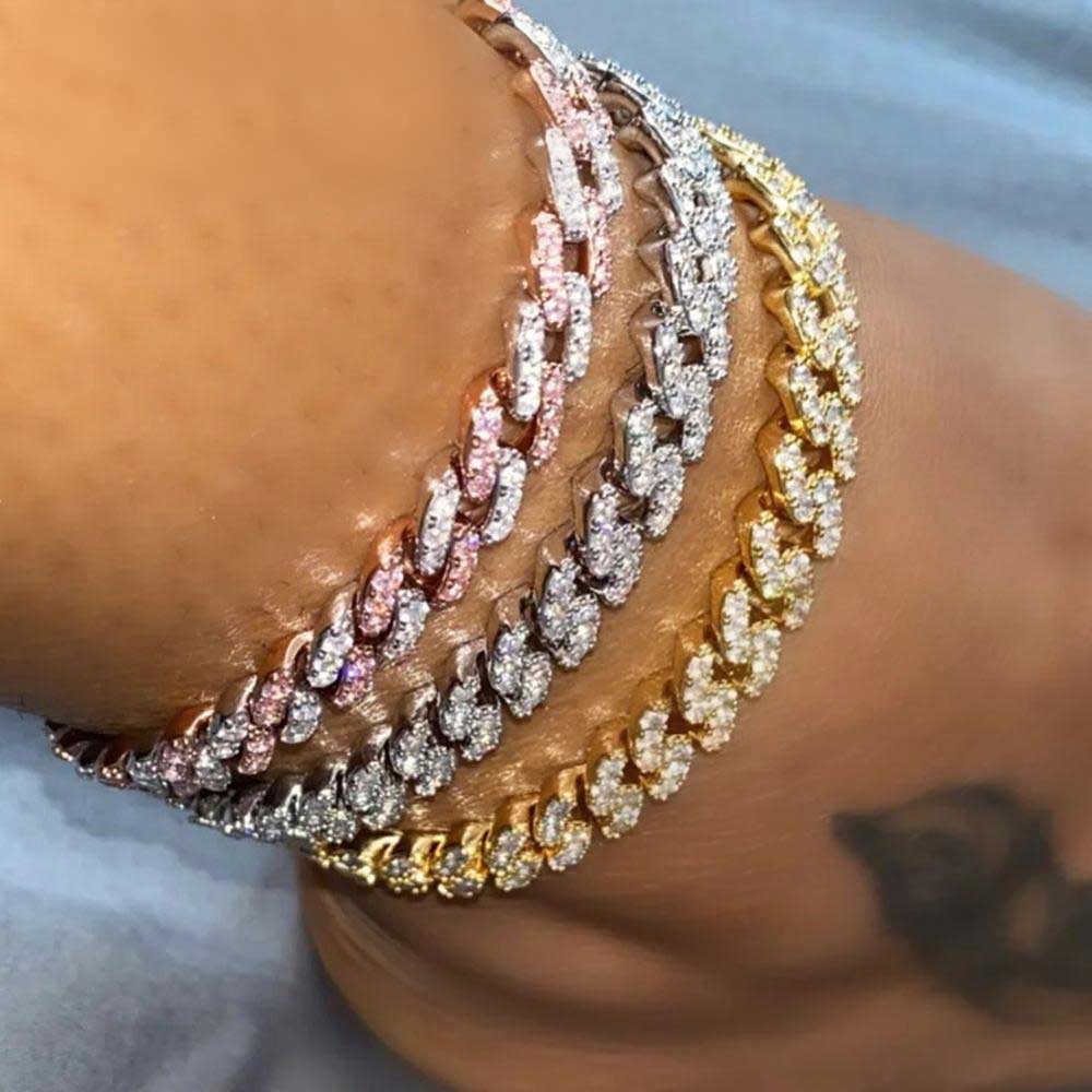 Bynouck Miami 12Mm Goud Zilver Kleur Cubaanse Enkelband Rhinestone Lichtmetalen Chunky Enkelbanden Punk Hip Hop Strand Sieraden