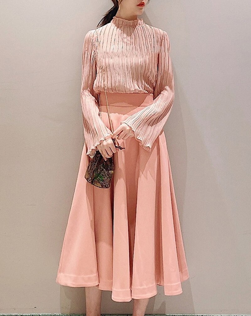 Kuzuwata-ropa de estilo japonés para mujer, nuevos diseños, colores de caramelo dulce, Faldas sólidas, pliegues del imperio, Faldas de corte a para mujer