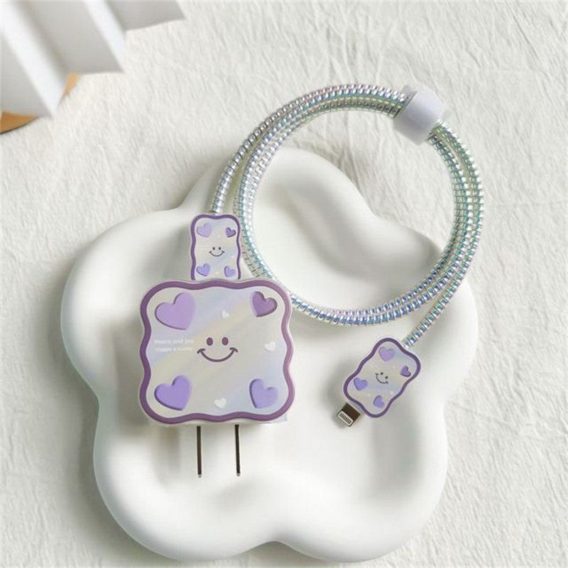 Charger Cable Protector for Apple Iphone 14 13 Cute Heart Wave Charger Case for Iphone 18W/20W US Adapter Data Protective Sleeve: Orange