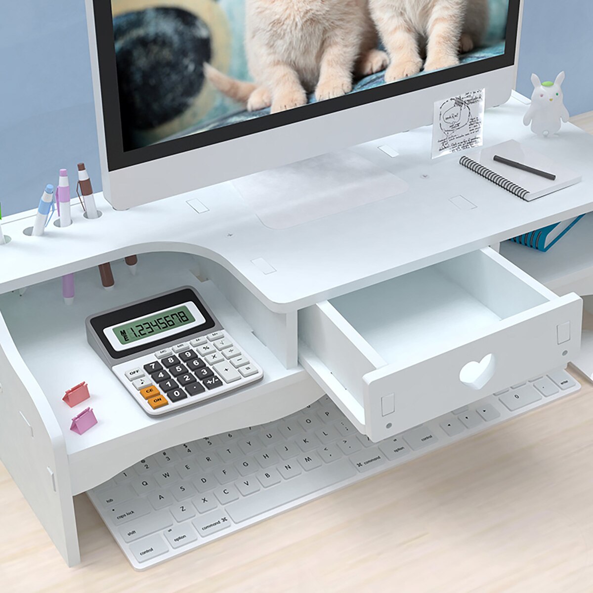 Computer Monitor Riser Stand Desktop Holder Laptop Display Screen Shelf Drawer Storage Rack Organizer Monitors Accessories