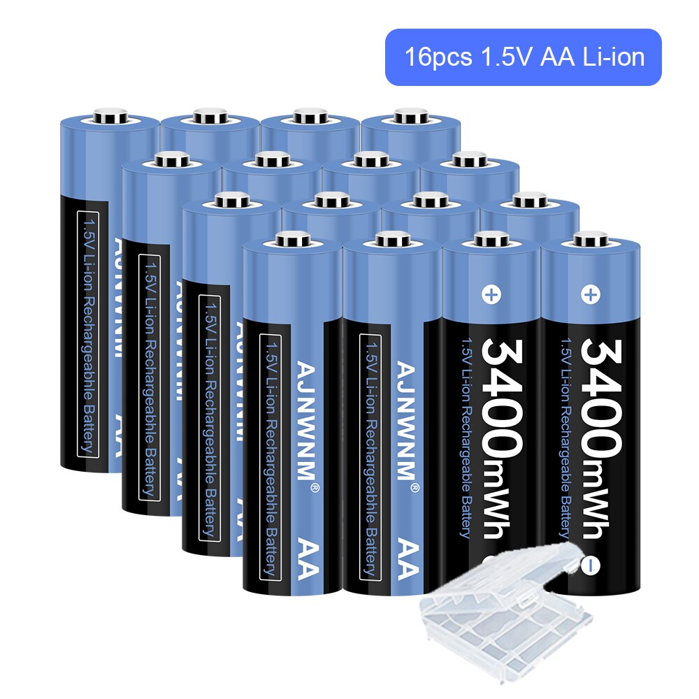 Baterías de iones de litio recargables, pilas AA de 1,5 v, 3400mWh, AA, 1,5 V, AA, 1,5 v: 16Pcs AA