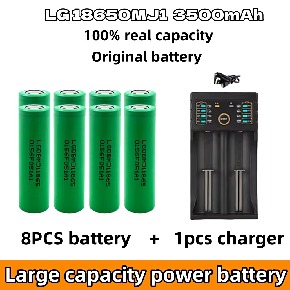 Original INR18650 MJ1 3500mAh 3.7V 25A High Drain Rechargeable Battery for Power Tools Flashlights DIY | Fast Charger Included: Orange