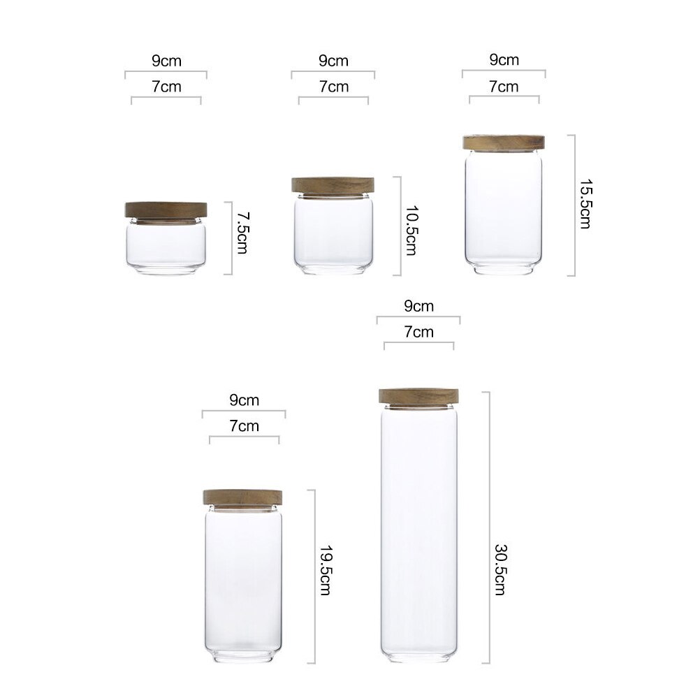 Snoeppot met houten deksel, hoge borosilicaatglas, transparante opslagtank, duurzame voedselcontainer voor kruiden, snoepgoed