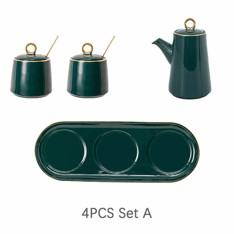 Juego de tarros de cerámica de lujo para condimentos, tarro de especias, contenedor de sal, tazón de azúcar con botella de vinagre y aceite, almacenamiento de cocina: 4pcs set A