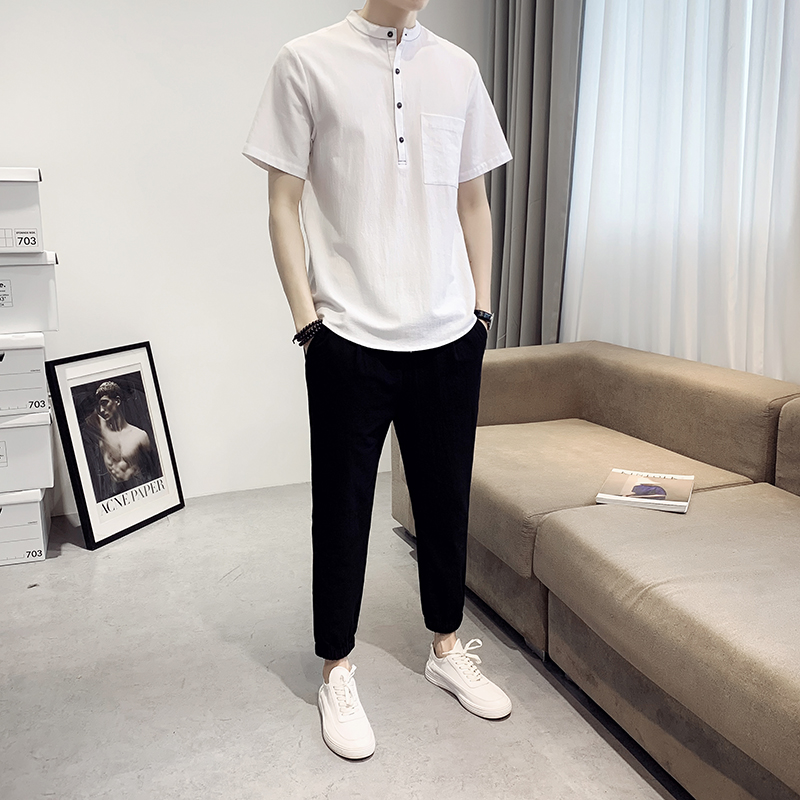 Weiß Schwarz Mandarin Kragen Han Chinesische Kleidung Für Herren 2 Pce setzt Sport Orient Bluse Und Hosen Shanghai Kostüm männer