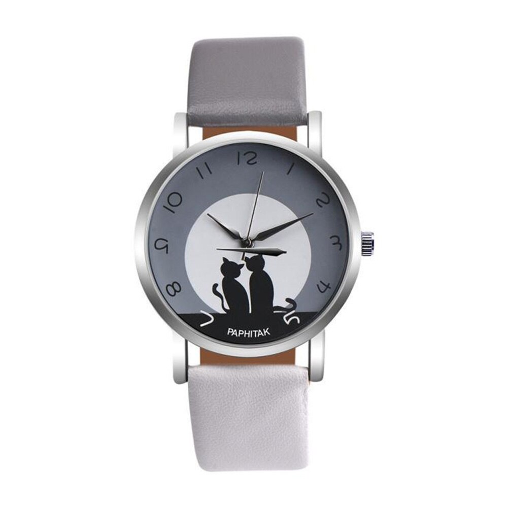 Männer Frauen relogios Schöne Katze Quarz Analog Arabische Zahlen Party Datum Paar Armbanduhr reloj bajan saat HEIßER frau uhr: Grey White