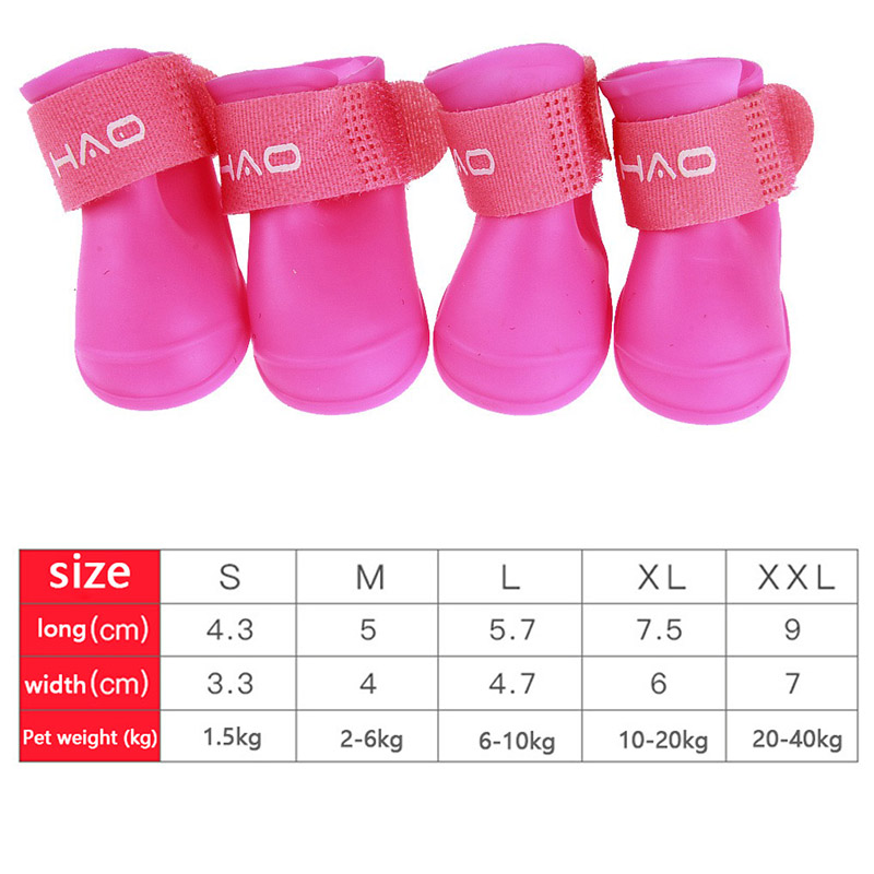 Botas de goma antideslizantes para mascotas, impermeables, para perros pequeños, medianos y grandes, zapatos para exteriores, botines para perros, accesorios para mascotas, 4 Uds.: M / Rosa