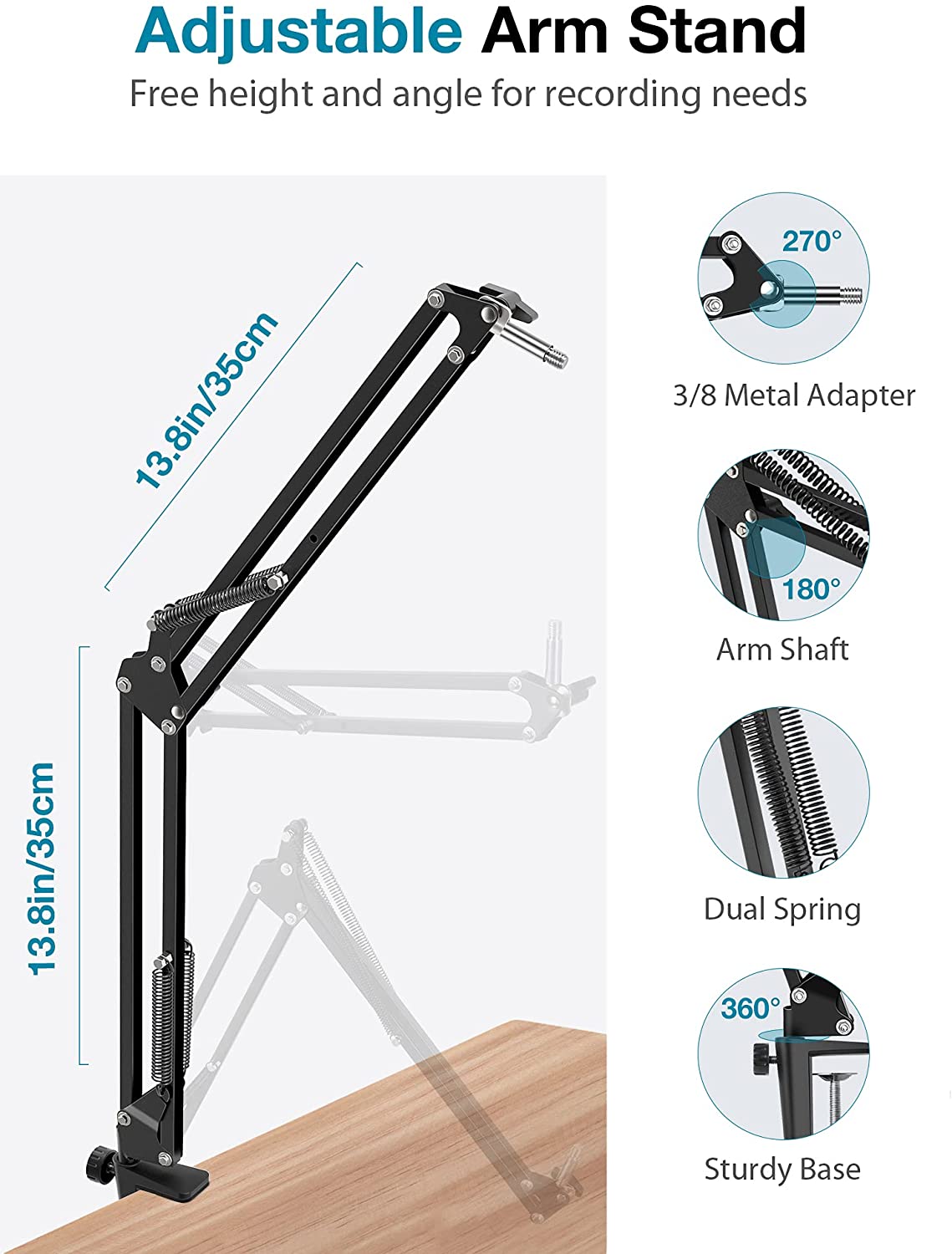 Adjustable Mic Stand for Blue Snowball and Blue Snowball iCE Suspension Boom Scissor Arm Stand with Microphone Windscre