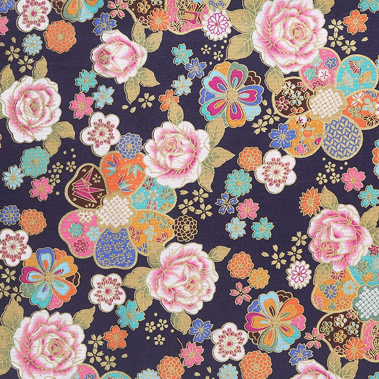 Tela de algodón estilo japonés para Kimono tela de cheongsam con estampado de bronce para bolso, vestido, retales, material textil para el hogar, 150x100cm: Fabric 2