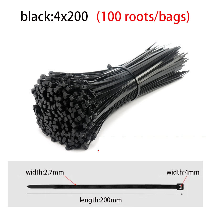 Brida de nailon de plástico autoblocante, 100 Uds., anillo de sujeción de brida de cable negro 5x300, brida de cable 4x200, envolturas con cremallera, juego de bridas de nailon: Naranja