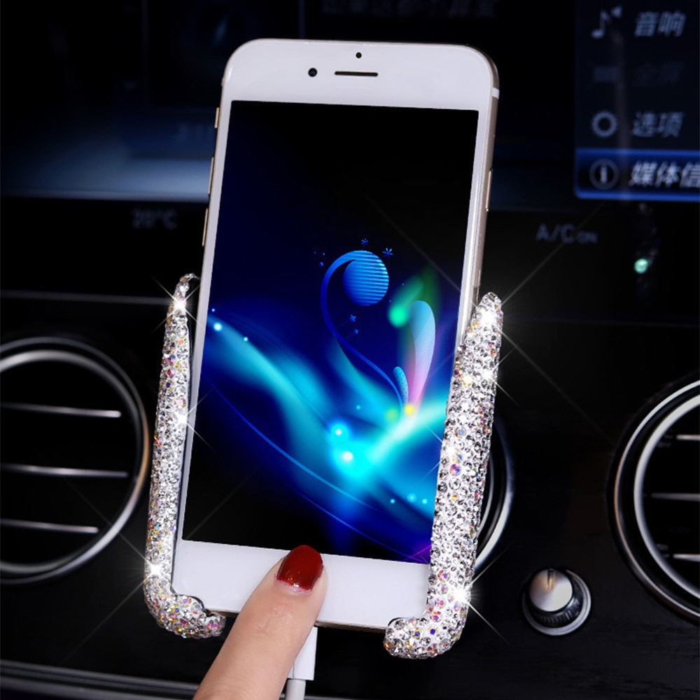 Soporte Universal de diamantes de cristal para teléfono de coche, soporte de ventilación de coche con diamantes de imitación ostentosos, para iPhone y Samsung