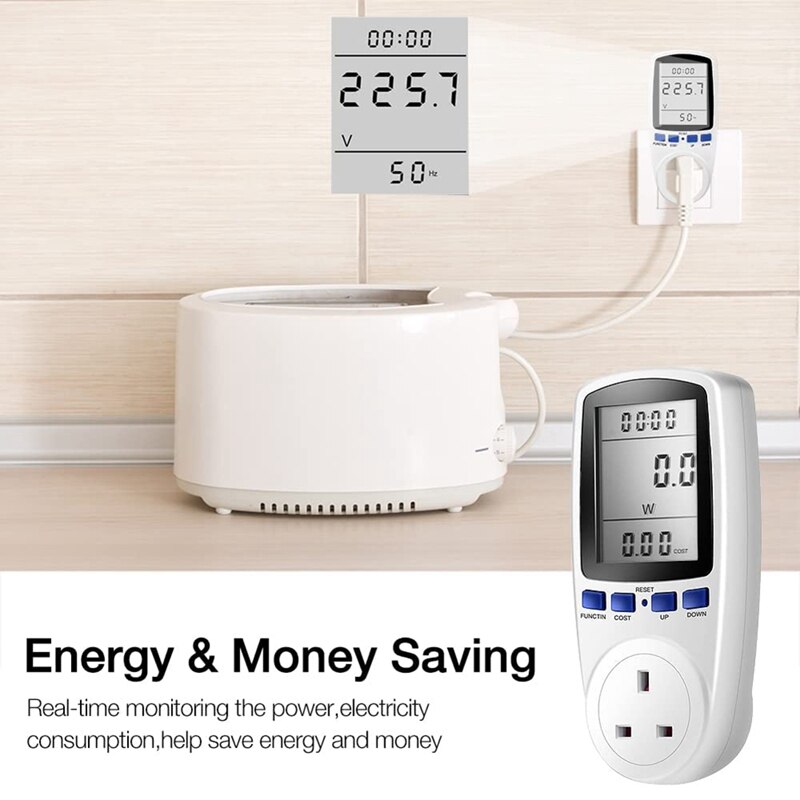 2 Pack Plug Electricity Power Consumption Meter, Power Meter Energy Monitor Electricity Usage Monitor UK Plug