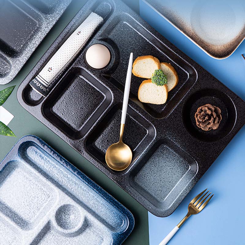 Japanese-style ceramic grid plate for one person dinner plate for separate meal system household divider plate adult tableware c