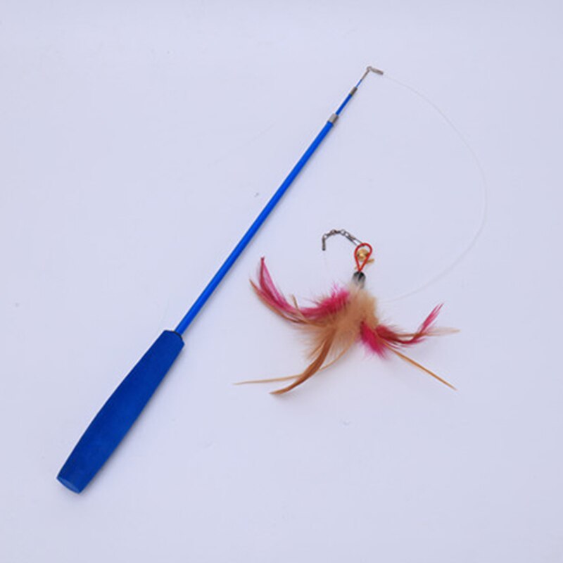 L40 cute cat toys 1pc cat feather toys, kitten interactive teaser bell feather stretch fishing rod play wand pets replacement head