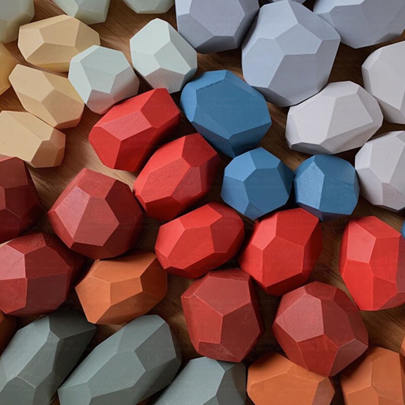 Creativo Jenga in legno Building Block giocattoli educativi in pietra colorata tono freddo stile nordico gioco impilabile giocattoli in legno per bambini