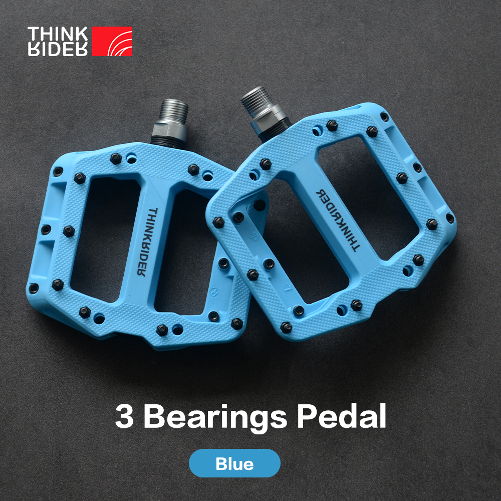 ThinkRider pedales planos para Bicicleta MTB Road 3 rodamientos sellados pedales de Bicicleta pedales de montaña plataforma ancha accesorios para Bicicleta: Azul