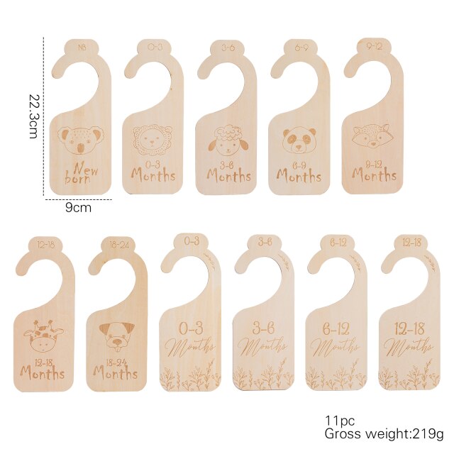 11Pc Baby Closet Dividers Wardrobe Labels Milestone For Infant Clothing Baby Shower Wooden Nursery Decor Signs Organization: 11pc