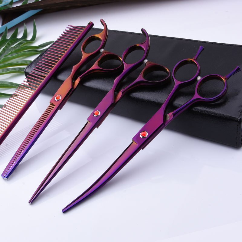 Grooming Shears For Dogs Pet Hair Grooming Scissors Kit with Safety Round Tip: 3 purple