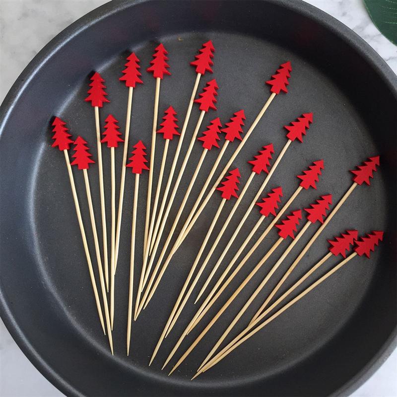 100 STUKS Bamboe Cocktail Picks Wegwerp Fruit Cake Sticks Kerstboom Vorm Tandenstokers voor Voorgerecht Party Bar