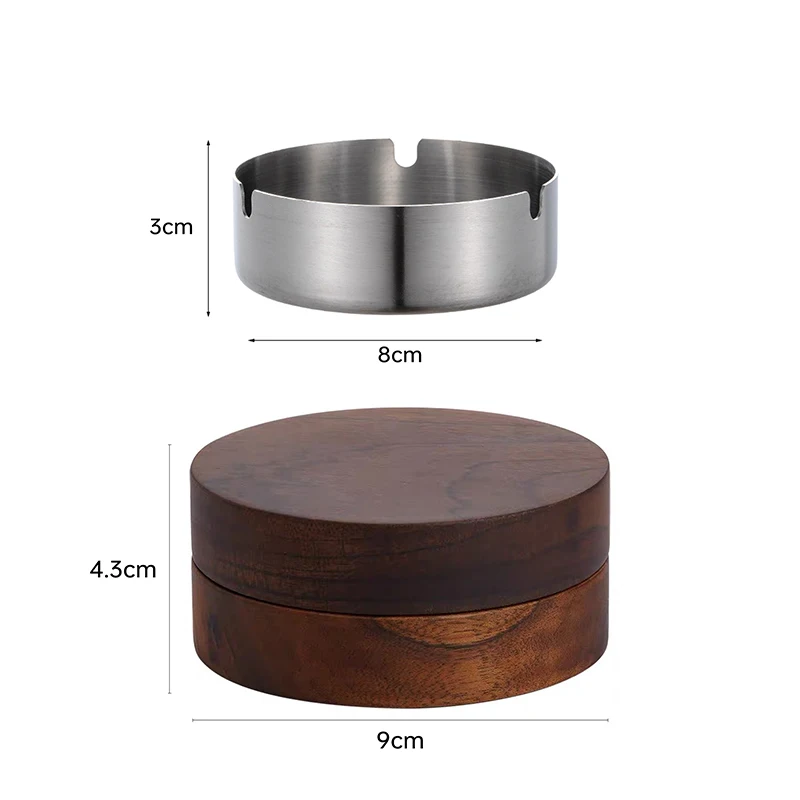 Houten asbak met deksel, roestvrijstalen binnenkant, winddicht, duurzaam, gemakkelijk schoon te maken, voor terras, kantoor, thuis, sigarenhouder