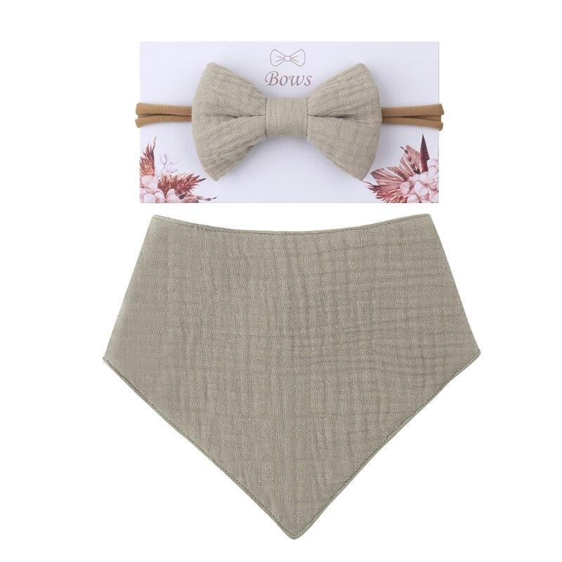 2Pcs Baby Meisjes Elastische Boog Hoofdband Speeksel Handdoek Set Prinses Strik Haarband: 4