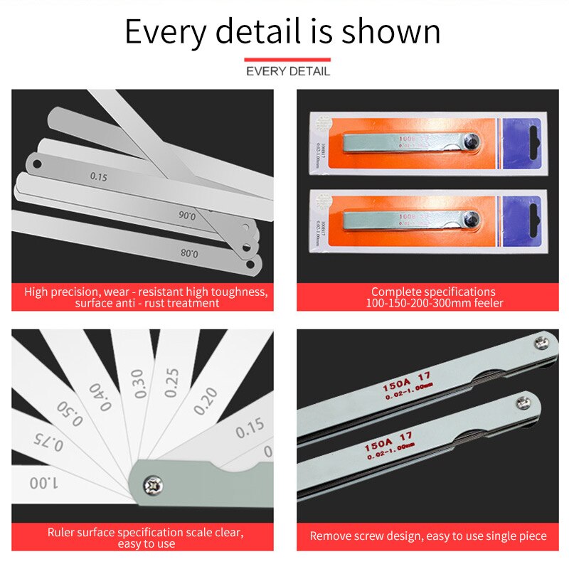 Automotive Maintenance Tools Feeler Gauge Microplate Gap Gauge Measure Tool 100mm 0.02-1mm 17 Blade Thickness