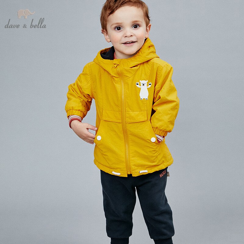 DBX14536 dave bella autunno del bambino dei ragazzi del fumetto di modo della chiusura lampo tasche del cappotto con cappuccio per bambini abbigliamento casual top infantile del bambino della tuta sportiva