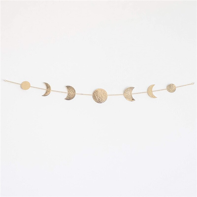 Decoración colgante con adornos de estrella del sol Luna de metal Cabecera de dormitorio