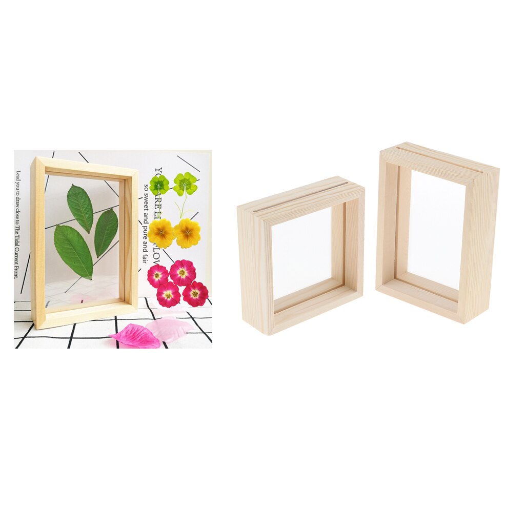 double-sided glass specimen transparent wooden frame 2Pcs